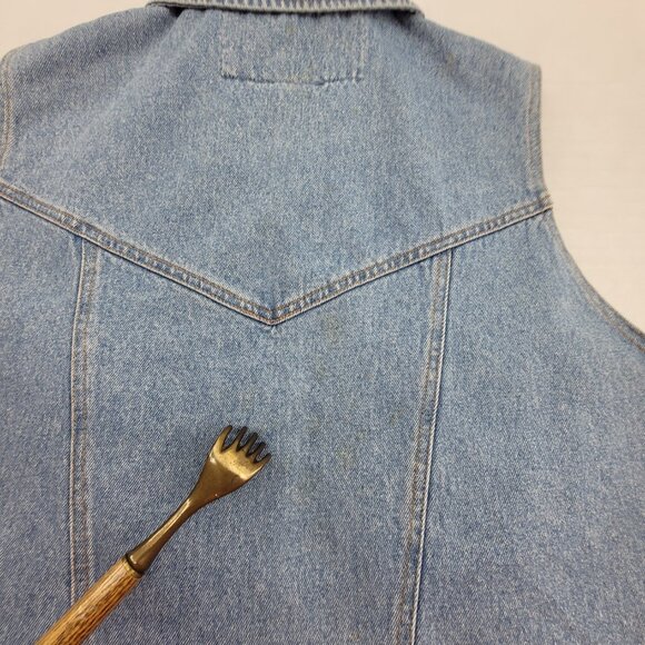 Vintage Denim Vest Womens L Blue Faded Button up w pockets by ABE Jeans - Picture 13 of 14
